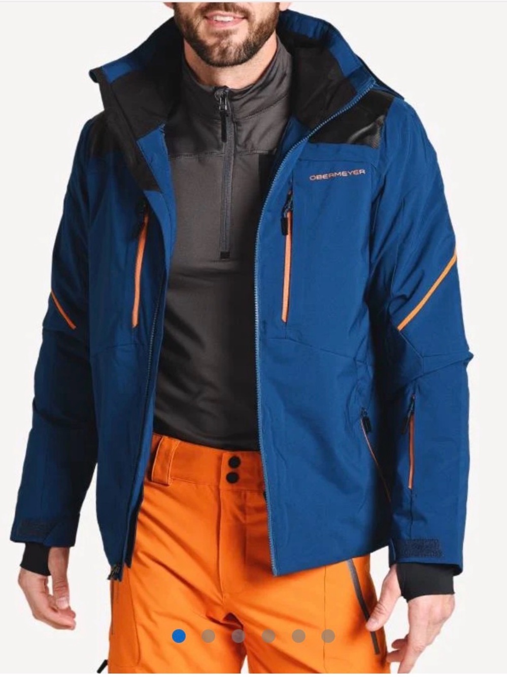 Obermeyer Men's Royal Blue Ski Jacket with Orange Accents